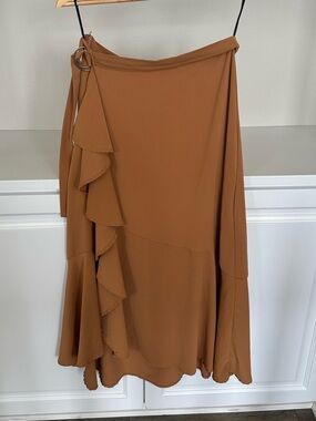 SHEIN Rust Brown Asymmetrical Ruffle Midi Skirt